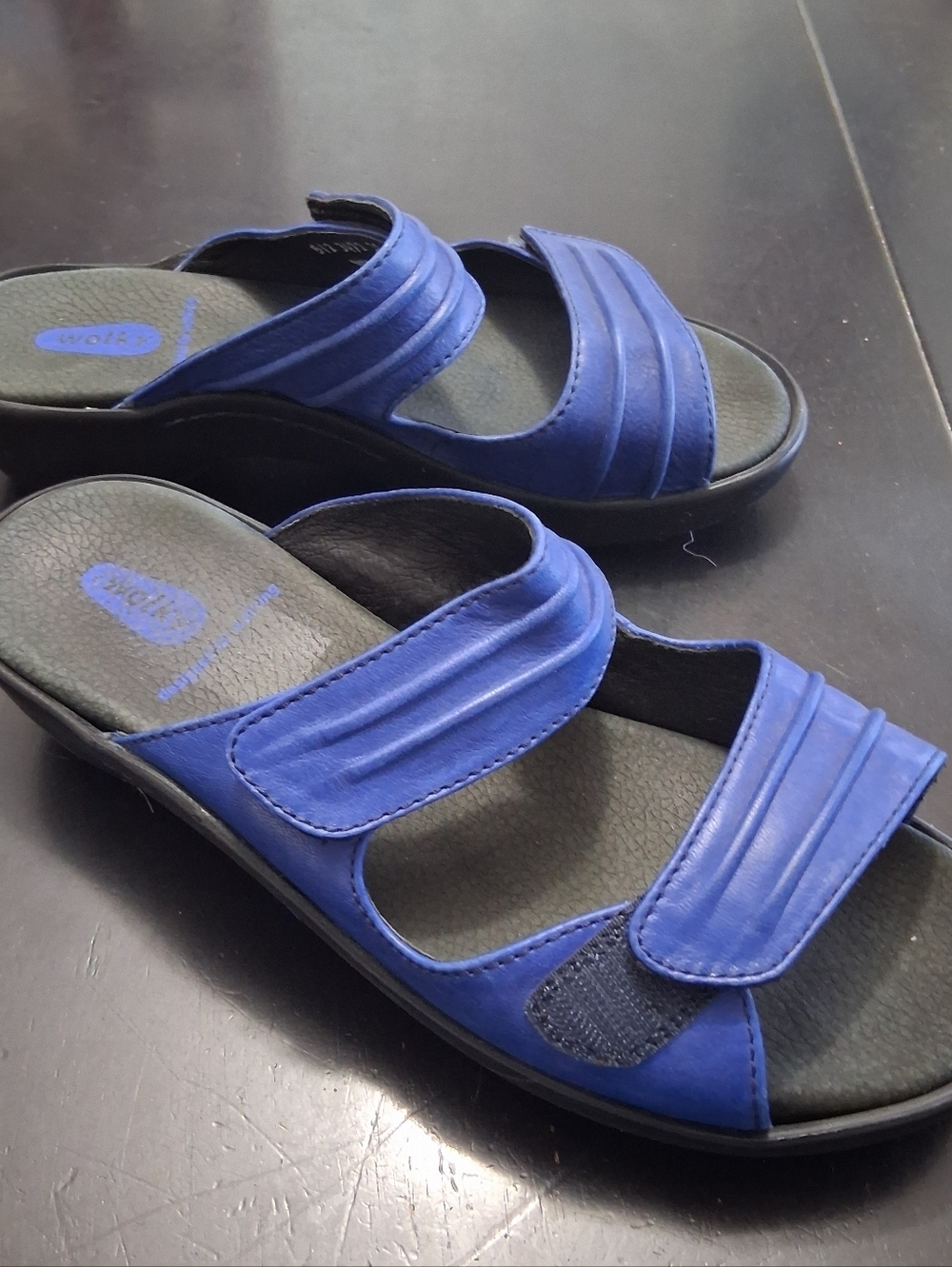 Wolky Blue Leather Slip On Sandals Size 7.5(38)